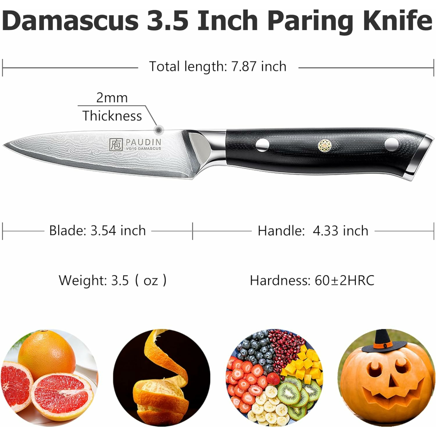 Damascus Paring Knife - 3.5 Inch VG-10 Steel Knife