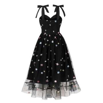 Wellwits Women's Star Sequin Mesh Bow Tie Vintage Formal Dress Gothic Black M