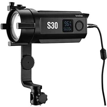 Godox S30 30W Focusing LED Continuous Adjustable Light Spotlight with Barn Door,NP970 Battery for Pr...