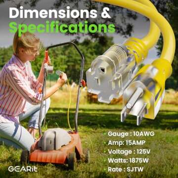 GEARit 10 AWG 3 Prong 100 Foot Heavy Duty Extension Cord