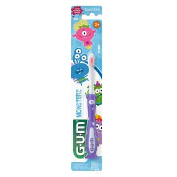 GUM Monsterz Children and Toddler Toothbrush, Soft Bristled Kids’ Toothbrush with Suction Cup, for...