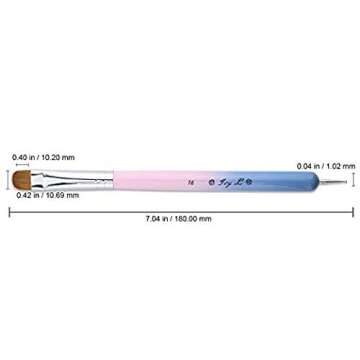 Ivy-L Premium 2 Way French Gel Acrylic Nail Art Kolinsky Brush With Dotting Tool for Professional Manicure Cuticle Clean Up Nail Art Design, Pink Blue Wood Handle (Size 16)
