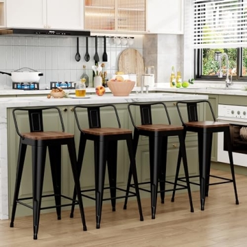 Durable WENTMENT Metal Bar Stools Set of 4 for Kitchen