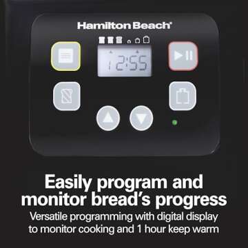 Hamilton Beach Bread Maker Machine, Digital, Programmable, 12 Settings + Gluten Free, Dishwasher Safe PFAS-Free Nonstick Pan + Kneading Paddle, 2 lb Capacity, Black (29982)
