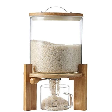 5L8L Glass Rice Dispenser with Bamboo Lid Airtight Kitchen Storage