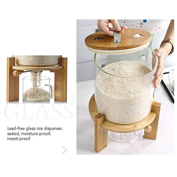 5L8L Glass Rice Dispenser with Bamboo Lid Airtight Kitchen Storage