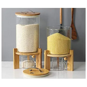 5L8L Glass Rice Dispenser with Bamboo Lid Airtight Kitchen Storage