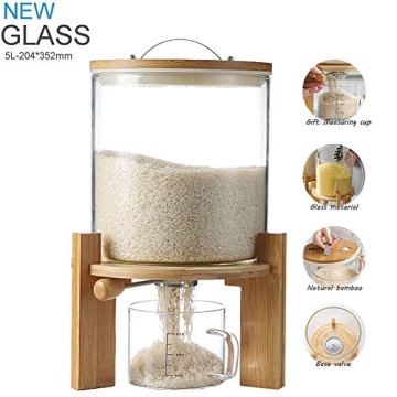 5L8L Glass Rice Dispenser with Bamboo Lid Airtight Kitchen Storage