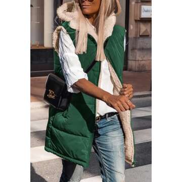 PRETTYGARDEN Womens 2025 Fall Reversible Vests Sleeveless Fleece Jacket Zip Up Hoodie Pockets Long Warm Winter Coat Outerwear (Dark Green,Small)