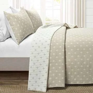 Lush Decor Hygge Kantha Pick Stitch Yarn Dyed Cotton Jacquard 3 Piece Quilt Coverlet