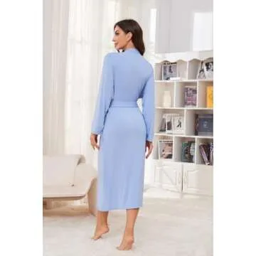 HEARTNICE Robes for Women Soft Long Knit Kimono Bathrobe Lightweight Sleepwear Casual Loungwear(Light Blue,L)