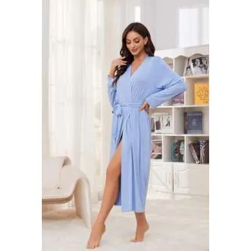HEARTNICE Robes for Women Soft Long Knit Kimono Bathrobe Lightweight Sleepwear Casual Loungwear(Light Blue,L)