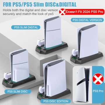 PS5 / PS5 Slim Stand and Cooling Station with Dual Controller Charging Station for PlayStation 5 Con...