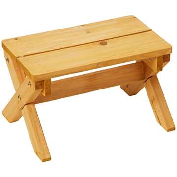 KidKraft Outdoor Wooden Table & Bench Set with Striped Umbrella, Children's Backyard Furniture, Turquoise and White