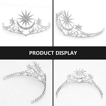 FRCOLOR Star Crown Rhinestone Moon Tiara Star Hair Accessories Silver Star Headband Moon Headpiece For Women Girls Helloween Wedding Brides Crowns Goddess Halo Crown Jewelry Headwear