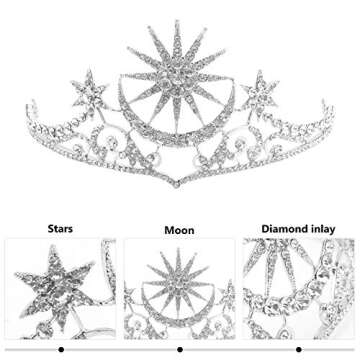 FRCOLOR Star Crown Rhinestone Moon Tiara Star Hair Accessories Silver Star Headband Moon Headpiece For Women Girls Helloween Wedding Brides Crowns Goddess Halo Crown Jewelry Headwear