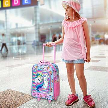gxtvo Kids Luggage with Wheels for Girls, Unicorn Rolling carry on Suitcase for Toddler Children