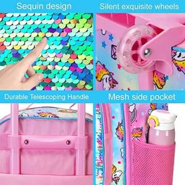 gxtvo Kids Luggage with Wheels for Girls, Unicorn Rolling carry on Suitcase for Toddler Children