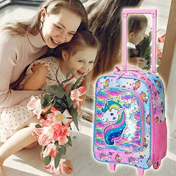 gxtvo Kids Luggage with Wheels for Girls, Unicorn Rolling carry on Suitcase for Toddler Children