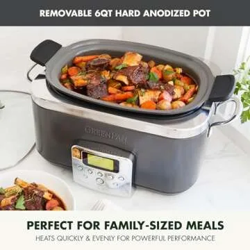 GreenPan Elite 8-in-1 Programmable 6QT Electric Slow Cooker, Dishwasher Safe Lid & Removable Crock, PFAS-Free Healthy Ceramic Nonstick Multi-Cooker, Sear,Sauté/Brown,Steam Basket,Roast, Graphite