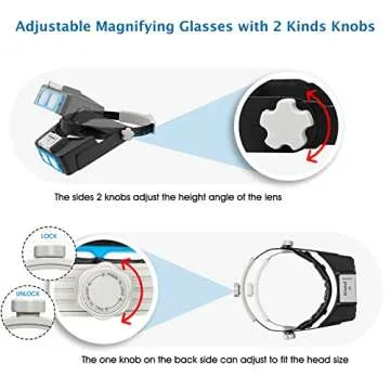 Dilzekui Headband Magnifier with LED Light, Rechargeable Head Mount Magnifier 1.5X to 3.5X, Opitcal Magnifying Glass with Lens, Jewelers Magnifying Glasses Headset Magnifier for Close Work