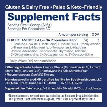 BodyHealth PerfectAmino Powder - BCAA and EAA Powder for Pre and Post Workout - Amino Acid Energy Dr...