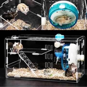 Kathson Dwarf Hamster Cage - Mini Transparent Habitat with Essentials
