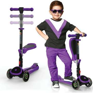 Adjustable Kick Scooters for Kids 3-12 Years - LED Wheels & Foldable