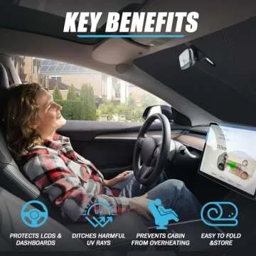 Carautomust Windshield Sun Shade for Tesla Model 3/Y Car - 2024 2023-2016, 300T Premium Sunshade W/F...