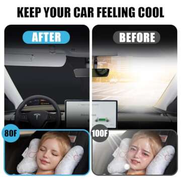 Carautomust Windshield Sun Shade for Tesla Model 3/Y Car - 2024 2023-2016, 300T Premium Sunshade W/Front Windows Heat Shield Tesla Accessories, Interior Sun Visor Cover Blocker for Dash Screen