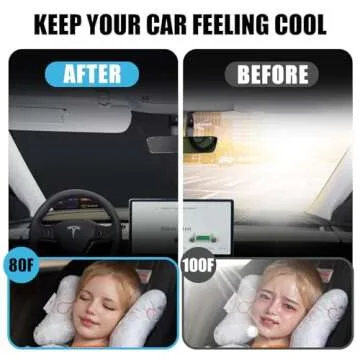 Carautomust Windshield Sun Shade for Tesla Model 3/Y Car - 2024 2023-2016, 300T Premium Sunshade W/Front Windows Heat Shield Tesla Accessories, Interior Sun Visor Cover Blocker for Dash Screen