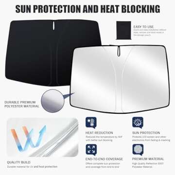 Carautomust Windshield Sun Shade for Tesla Model 3/Y Car - 2024 2023-2016, 300T Premium Sunshade W/Front Windows Heat Shield Tesla Accessories, Interior Sun Visor Cover Blocker for Dash Screen