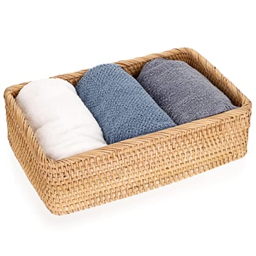 Hipiwe Round Fruit Basket Bowl Serving Tray Handwoven Natural Rattan Basket Organizer Food Snack Sto...