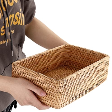 Hipiwe Handwoven Rattan Fruit Basket Serving Tray 10.2"