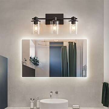 DUJAHMLAND 3 Light Black Vanity Lights, Bathroom Light Fixtures with Clear Glass Shade, Bathroom Van...