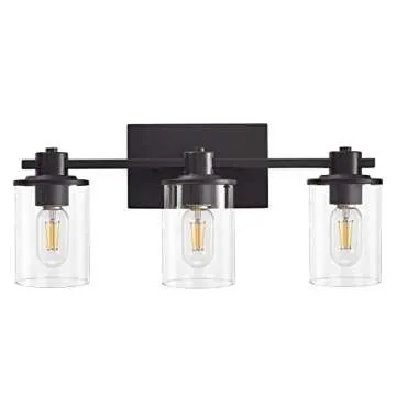 DUJAHMLAND 3 Light Black Vanity Lights, Bathroom Light Fixtures with Clear Glass Shade, Bathroom Vanity Lights for Mirror Sconces Wall Lighting