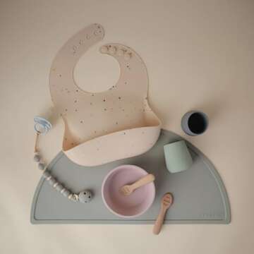 mushie Silicone Baby Bib | Adjustable Fit Waterproof Bibs (Vanilla Confetti)