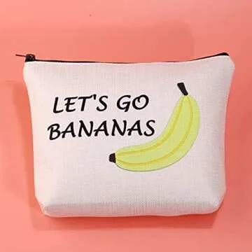 JXGZSO Banana Lover Gift Funny Banana Gift Tropical Fruit Lover Gift Let's Go Bananas Cosmetic Storage Bag With Zipper Fruit Themed Party Favor Bag