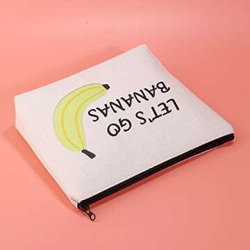 JXGZSO Banana Lover Gift Funny Banana Gift Tropical Fruit Lover Gift Let's Go Bananas Cosmetic Storage Bag With Zipper Fruit Themed Party Favor Bag