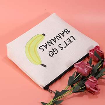 JXGZSO Banana Lover Gift Funny Banana Gift Tropical Fruit Lover Gift Let's Go Bananas Cosmetic Storage Bag With Zipper Fruit Themed Party Favor Bag