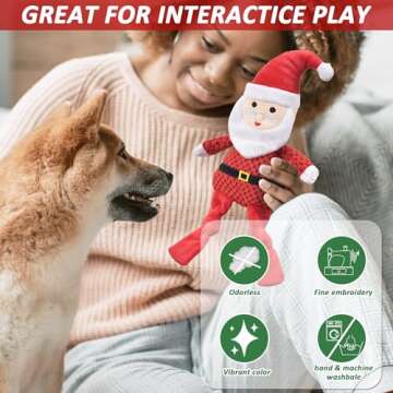 LECHONG Christmas Dog Toy, 4pcs Dog Squeaky Toy, Stuffed Dog Toys for Teething & Chewing, Tough Dog Toys Xmas Gift Toy Bundle Santa Dog Toys for Large Dogs, Small Puppy Dog Toys