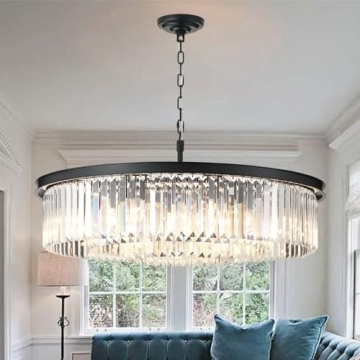 GMlixin Large Crystal Chandelier Black Chandeliers Luxury Pendant Lights Fixture for Dining Living R...