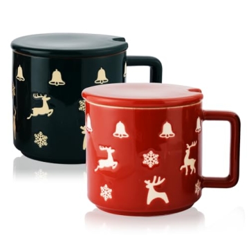 Qdetak Christmas Mugs Set of 2 - Festive Holiday Coffee Mugs for Family & Friends