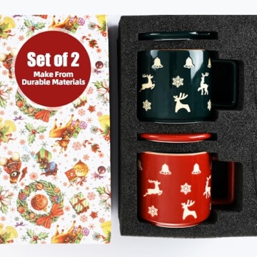 Festive Qdetak Christmas Mugs Set - Holiday Coffee Cups