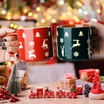 Festive Qdetak Christmas Mugs Set - Holiday Coffee Cups