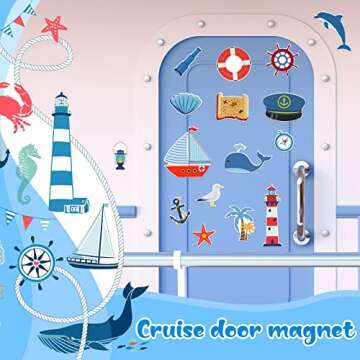 16 Pcs Sea Navigation Car Magnets Cruise Door Magnet Stickers Anchor Shell Cruise Ship Decorations Palm Tree Treasure Map Magnetic Fridge Decor for Carnival Cruise Cabin Door