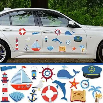 16 Pcs Sea Navigation Car Magnets Cruise Door Magnet Stickers Anchor Shell Cruise Ship Decorations Palm Tree Treasure Map Magnetic Fridge Decor for Carnival Cruise Cabin Door