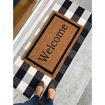 UKELER Buffalo Plaid Rugs- Machine Washable Black and White Checkered Plaid Rug Hand-Woven Buffalo C...