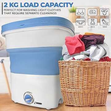 Pyle Portable Washing Machine, Foldable Bucket, Energy-Saving, 4.4 LB Load, High-Frequency Vibration, Semi-Automatic Cleaning, Perfect for Camping, Travels, Apartments, Dorms, Pure Clean PUCWM33