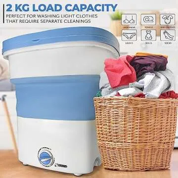 Pyle Portable Washing Machine, Foldable Bucket, Energy-Saving, 4.4 LB Load, High-Frequency Vibration, Semi-Automatic Cleaning, Perfect for Camping, Travels, Apartments, Dorms, Pure Clean PUCWM33